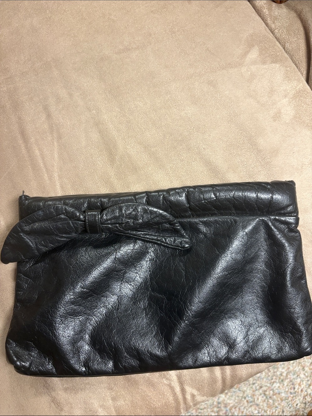 Black Leather Bow Wristlet Clutch retro 80’s vintage disco